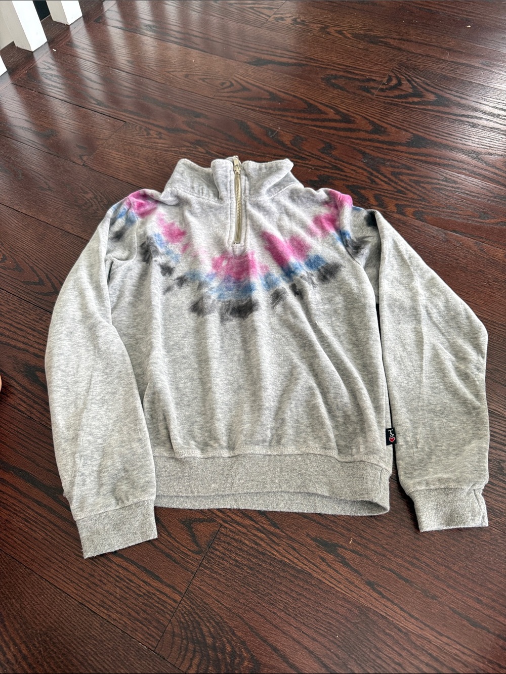 T2 Love Girls' Grey Zip velour Sweatshirt with Pink & Blue Tie-Dye